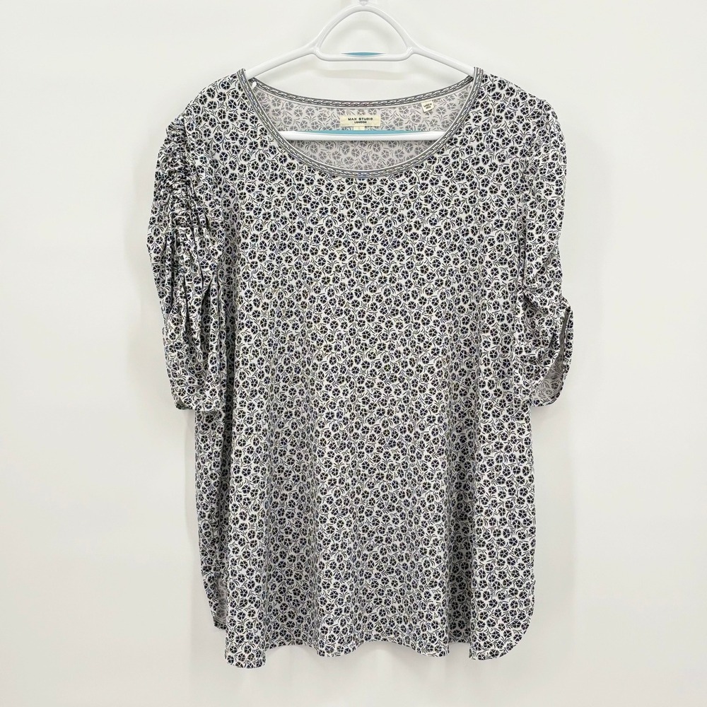 Max Studio London Womens 1X Black White Floral Top Cottagecore Career Casual